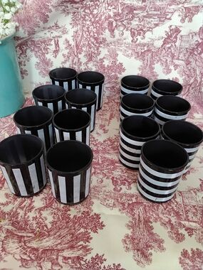 Set of 12 Black & White Striped Glass Votive Candle Cup 15